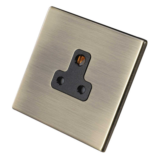 Hamilton 5A 1 Gang Unswitched Socket Black Insert Screwless Antique Brass