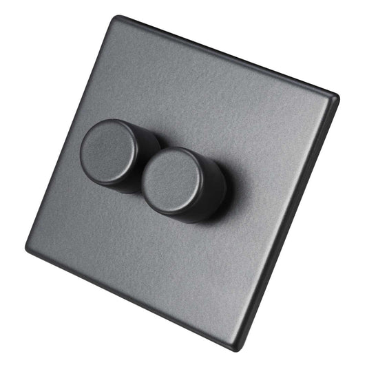 Hamilton 100W 2 Gang 2 Way LED Trailing/Leading Edge Dimmer Switch Screwless Anthra Grey
