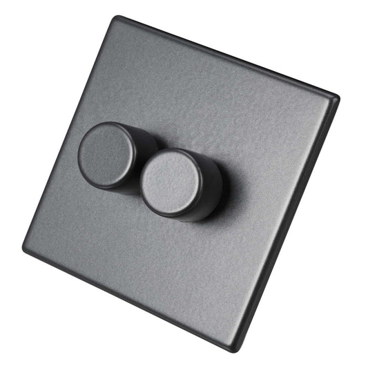 Hamilton 250W 2 Gang 2 Way LED Trailing/Leading Edge Dimmer Switch Screwless Anthra Grey