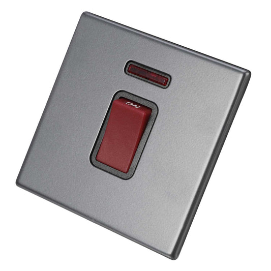 Hamilton 45A DP 1 Gang Switch with Neon Grey Insert Screwless Anthra Grey