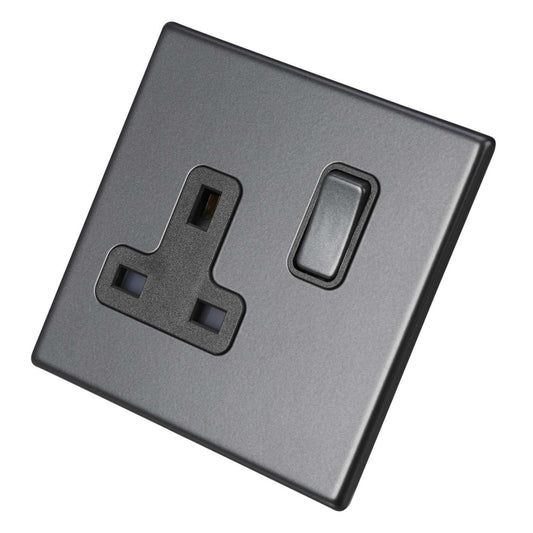Hamilton 13A DP 1 Gang Switched Socket Grey Insert Screwless Anthra Grey