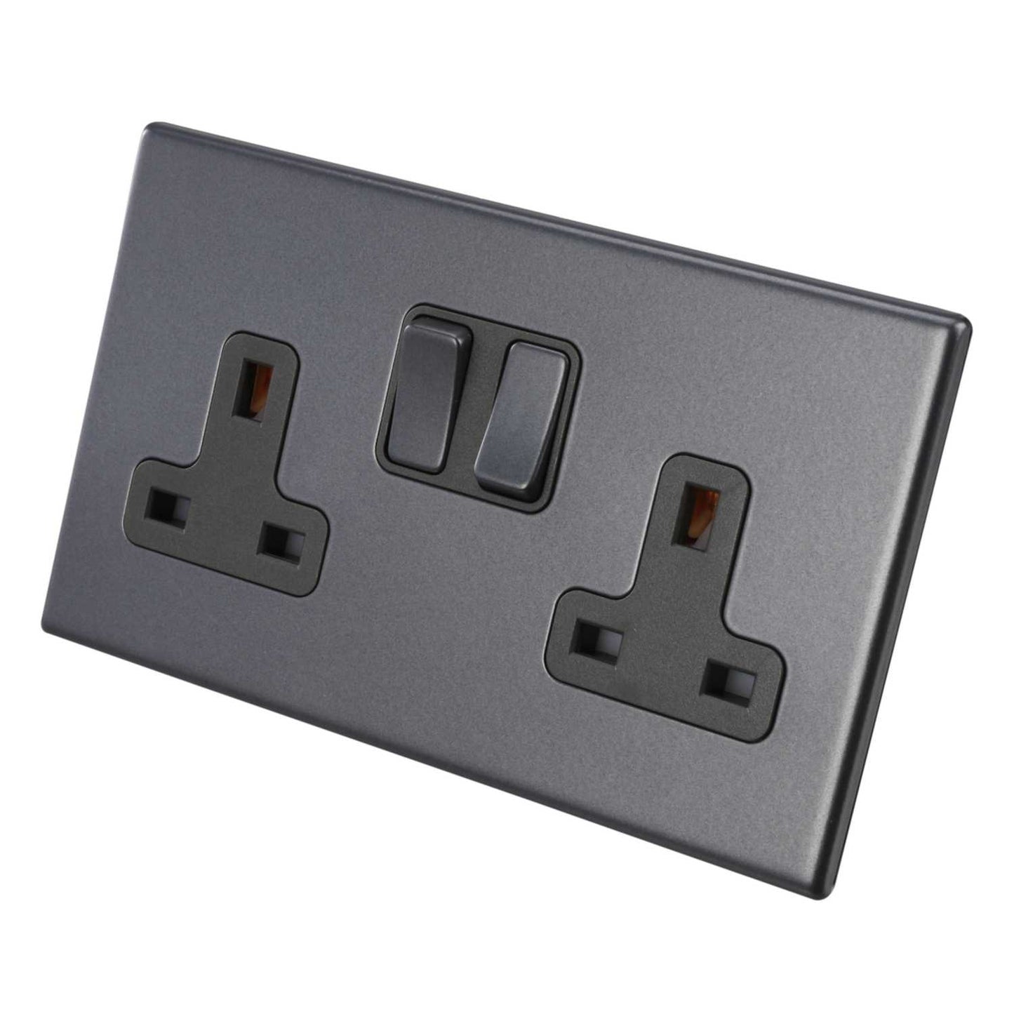 Hamilton 13A DP 2 Gang Switched Socket Grey Insert Screwless Anthra Grey