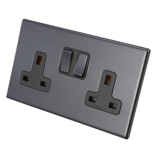 Hamilton 13A DP 2 Gang Switched Socket Grey Insert Screwless Anthra Grey