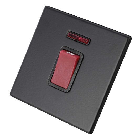Hamilton 45A DP 1 Gang Switch with Neon Black Insert Screwless Matt Black