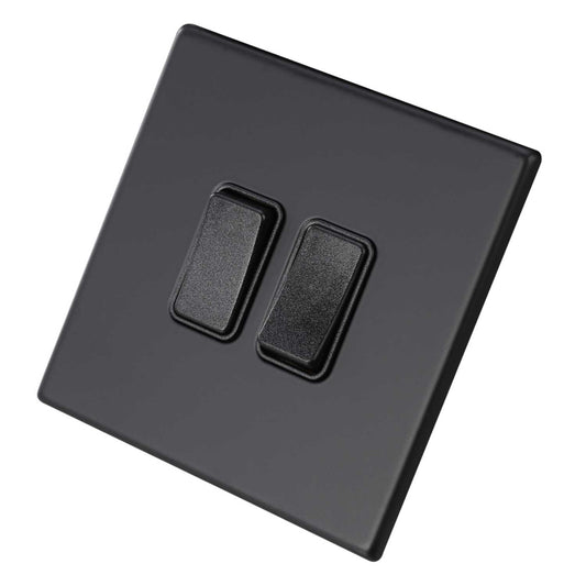 Hamilton 10A 2 Gang 2 Way Light Switch Black Insert Screwless Matt Black