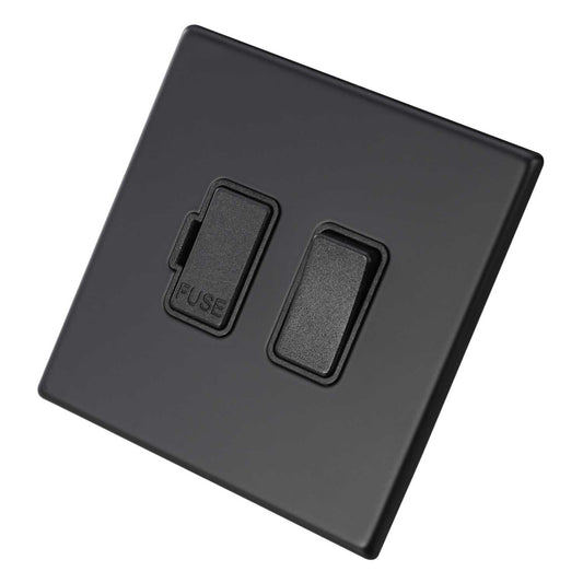 Hamilton 13A DP Switched Fused Spur Black Insert Screwless Matt Black