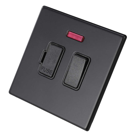Hamilton 13A DP Switched Fused Spur with Neon Black Insert Screwless Matt Black