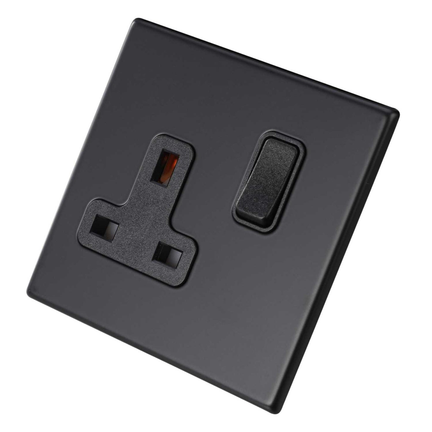 Hamilton 13A DP 1 Gang Switched Socket Black Insert Screwless Matt Black