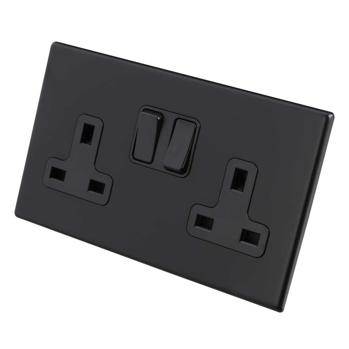 Hamilton 13A DP 2 Gang Switched Socket Black Insert Screwless Matt Black