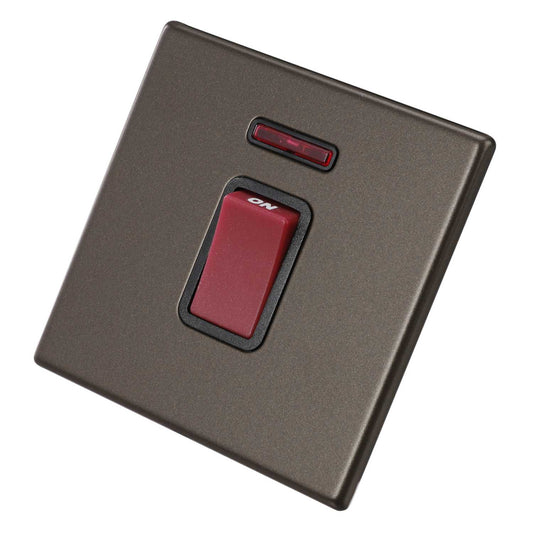 Hamilton 45A DP 1 Gang Switch with Neon Black Insert Screwless Bronze
