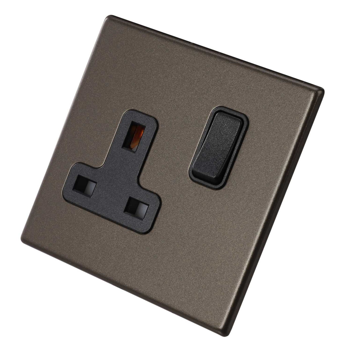 Hamilton 13A DP 1 Gang Switched Socket Black Insert Screwless Bronze
