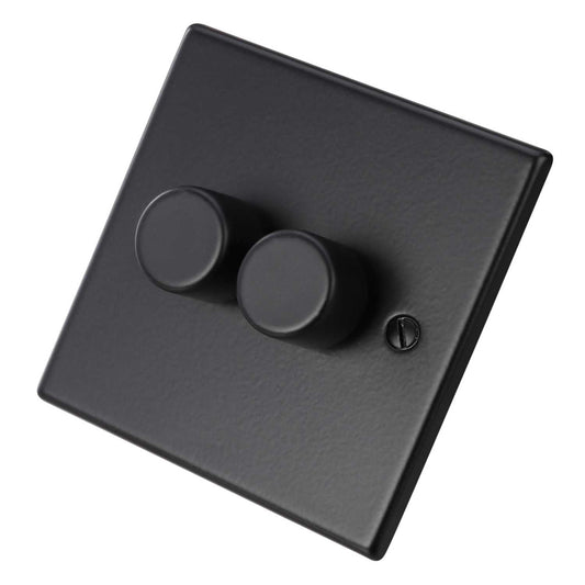 Hamilton 100W 2 Gang 2 Way LED Trailing/Leading Edge Dimmer Switch Matt Black