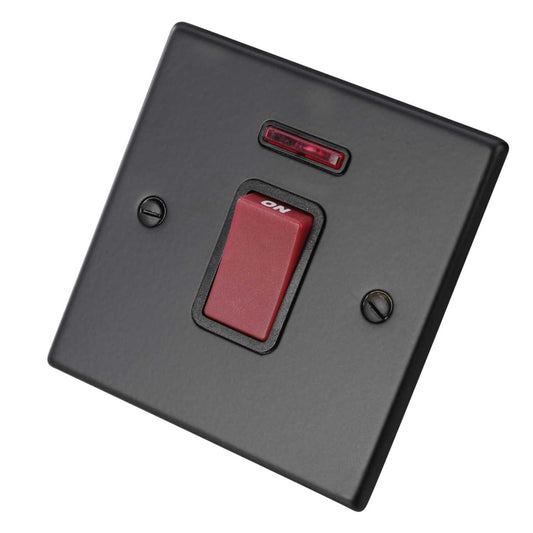 Hamilton 45A DP 1 Gang Switch with Neon Black Insert Matt Black