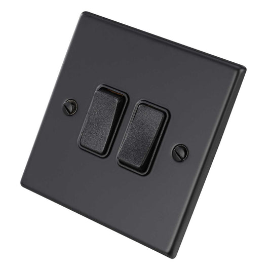 Hamilton 10A 2 Gang 2 Way Light Switch Black Insert Matt Black