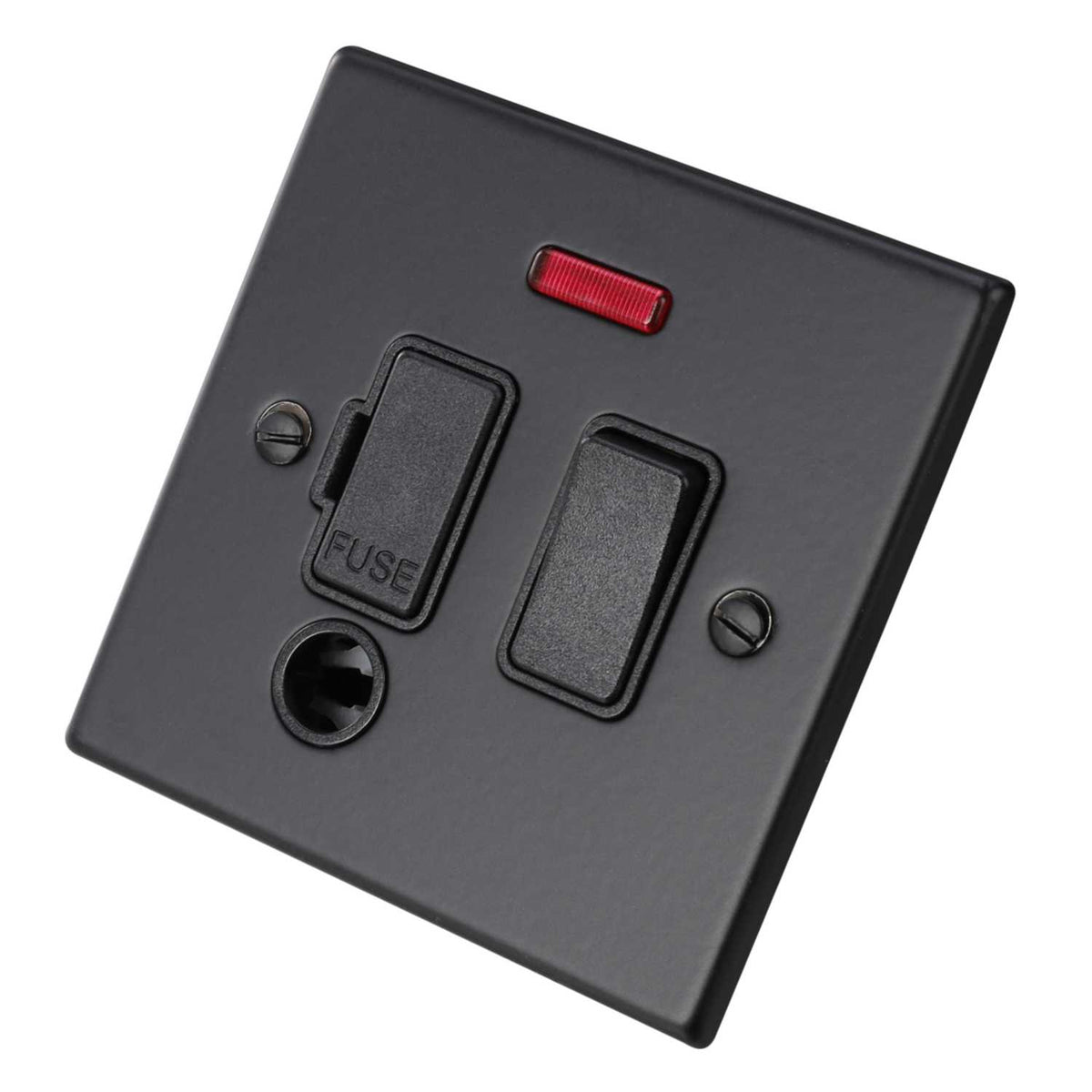 Hamilton 13A DP Switched Fused Spur with Neon and Flex Outlet Black Insert Matt Black