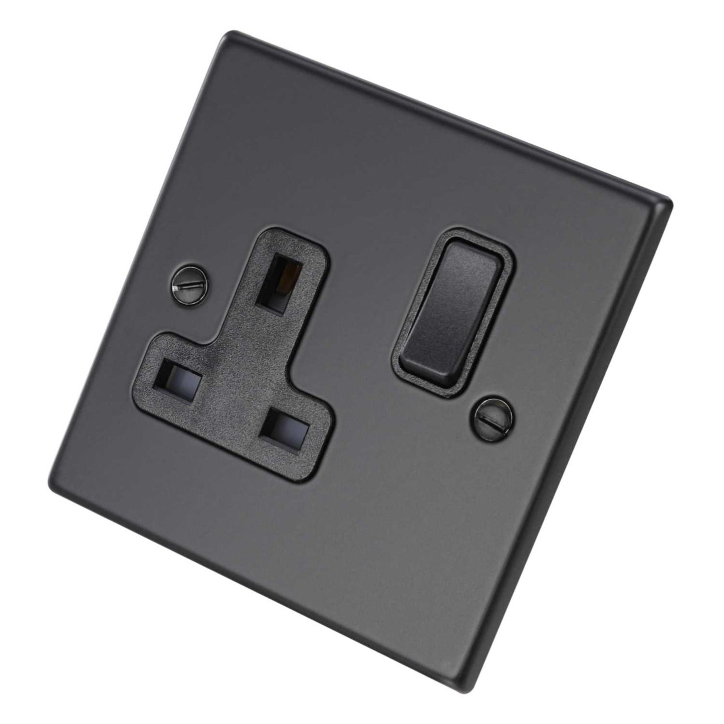 Hamilton 13A DP 1 Gang Switched Socket Black Insert Matt Black