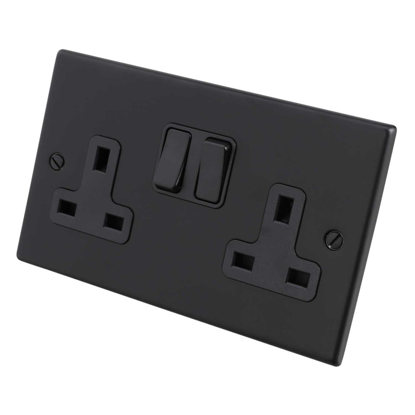 Hamilton 13A DP 2 Gang Switched Socket Black Insert Matt Black