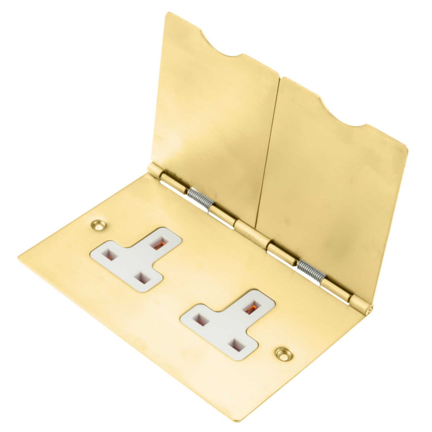 Hamilton 13A 2 Gang Unswitched Floor Socket White Insert Satin Brass