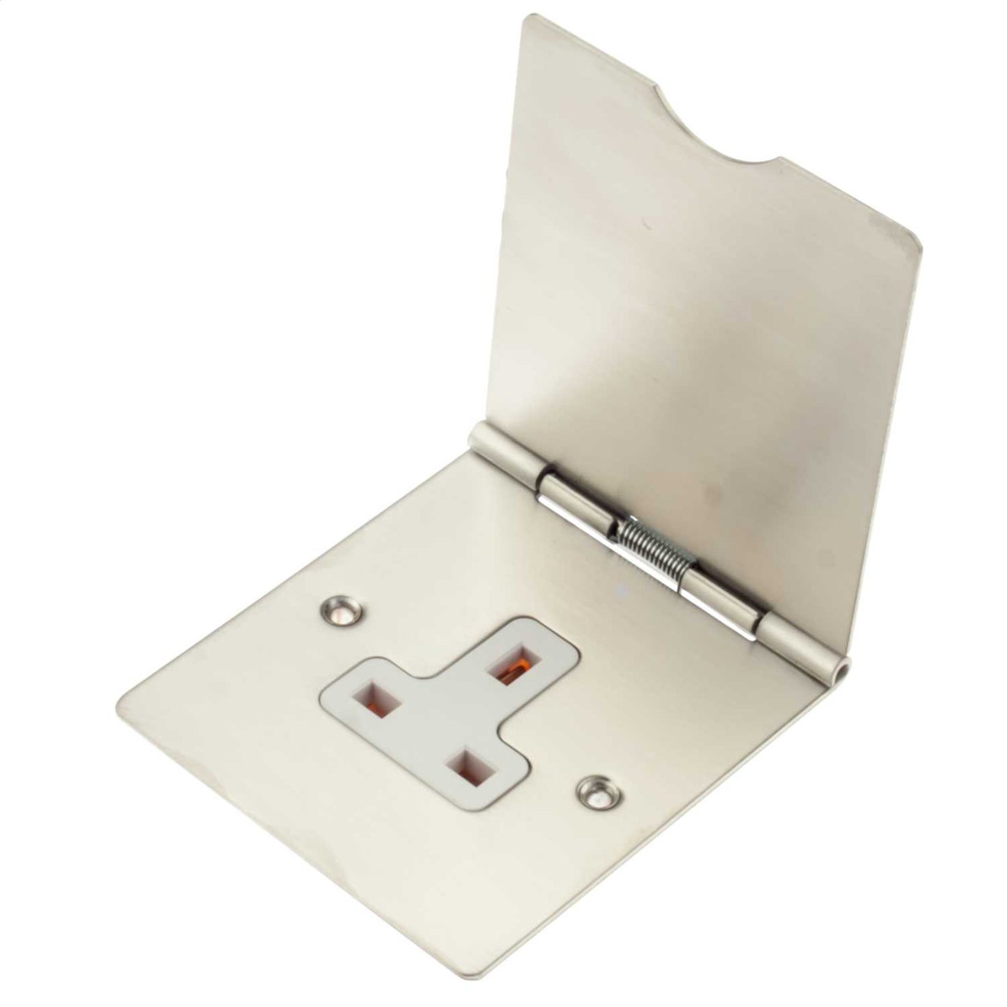 Hamilton 13A 1 Gang Unswitched Floor Socket White Insert Satin Chrome