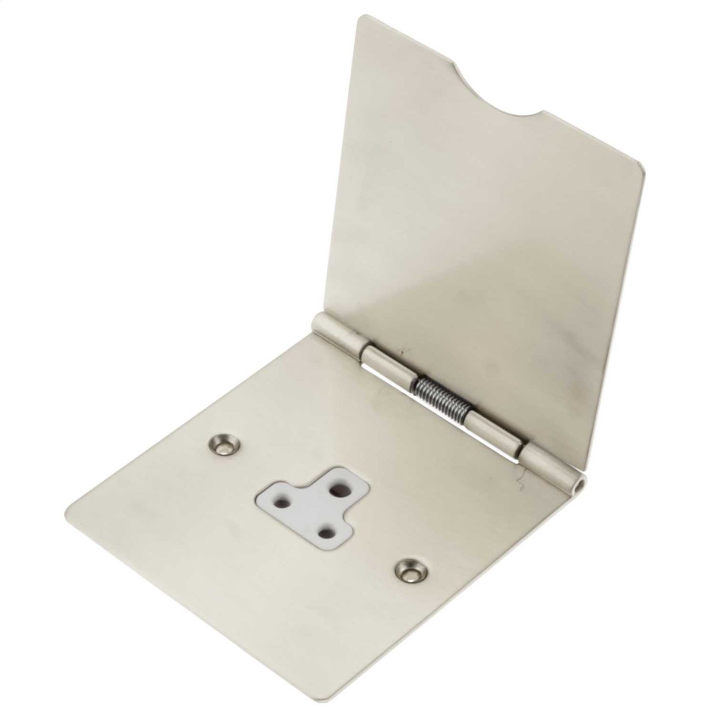 Hamilton 2A 1 Gang Unswitched Floor Socket White Insert Satin Chrome