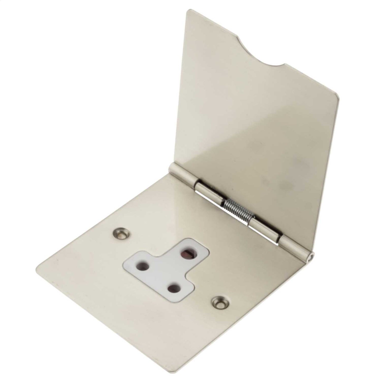Hamilton 5A 1 Gang Unswitched Floor Socket White Insert Satin Chrome