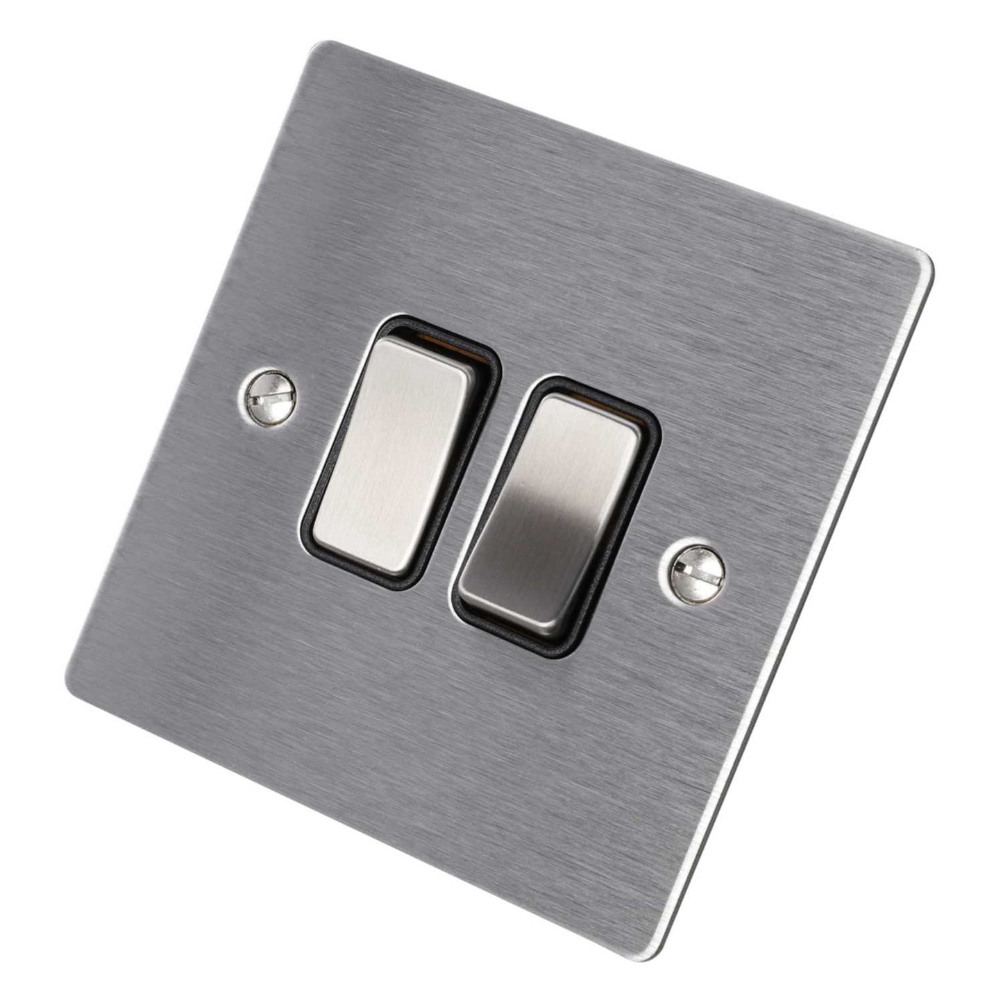 Hamilton 10A 2 Gang 2 Way Light Switch Black Insert Satin Steel