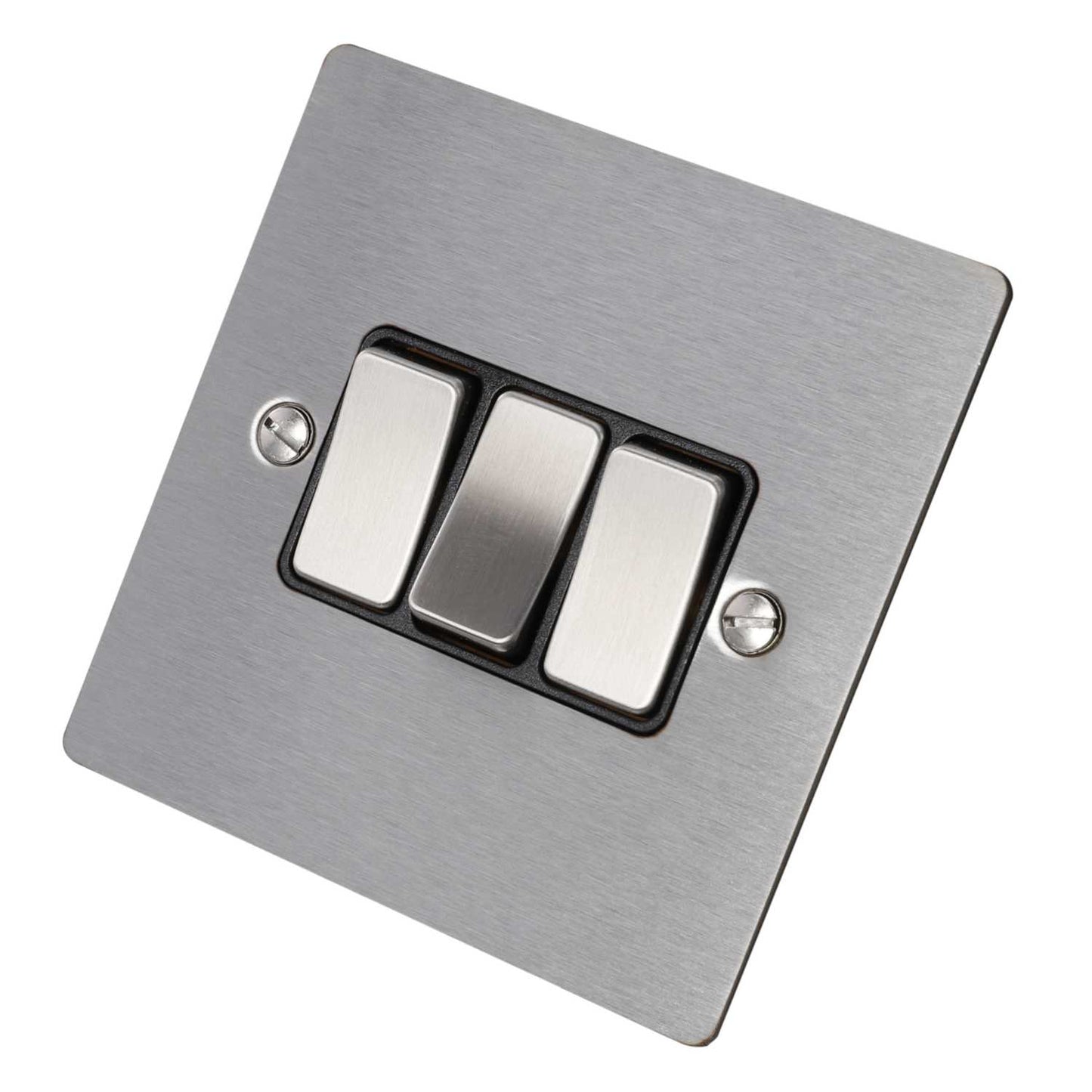 Hamilton 10A 3 Gang 2 Way Light Switch Black Insert Satin Steel