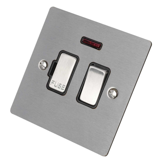 Hamilton 13A DP Switched Fused Spur with Neon Black Insert Satin Steel