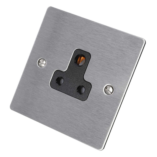 Hamilton 5A 1 Gang Unswitched Socket Black Insert Satin Steel