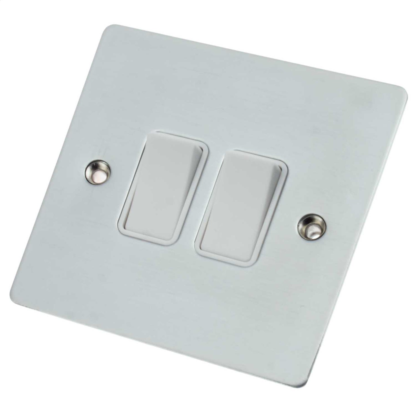 Hamilton Sheer 10A 2 Gang 2 Way Light Switch White Insert Satin Chrome
