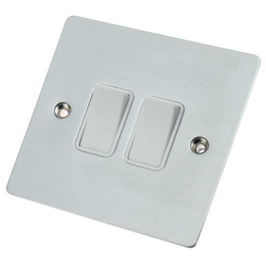 Hamilton Sheer 10A 2 Gang 2 Way Light Switch White Insert Satin Chrome