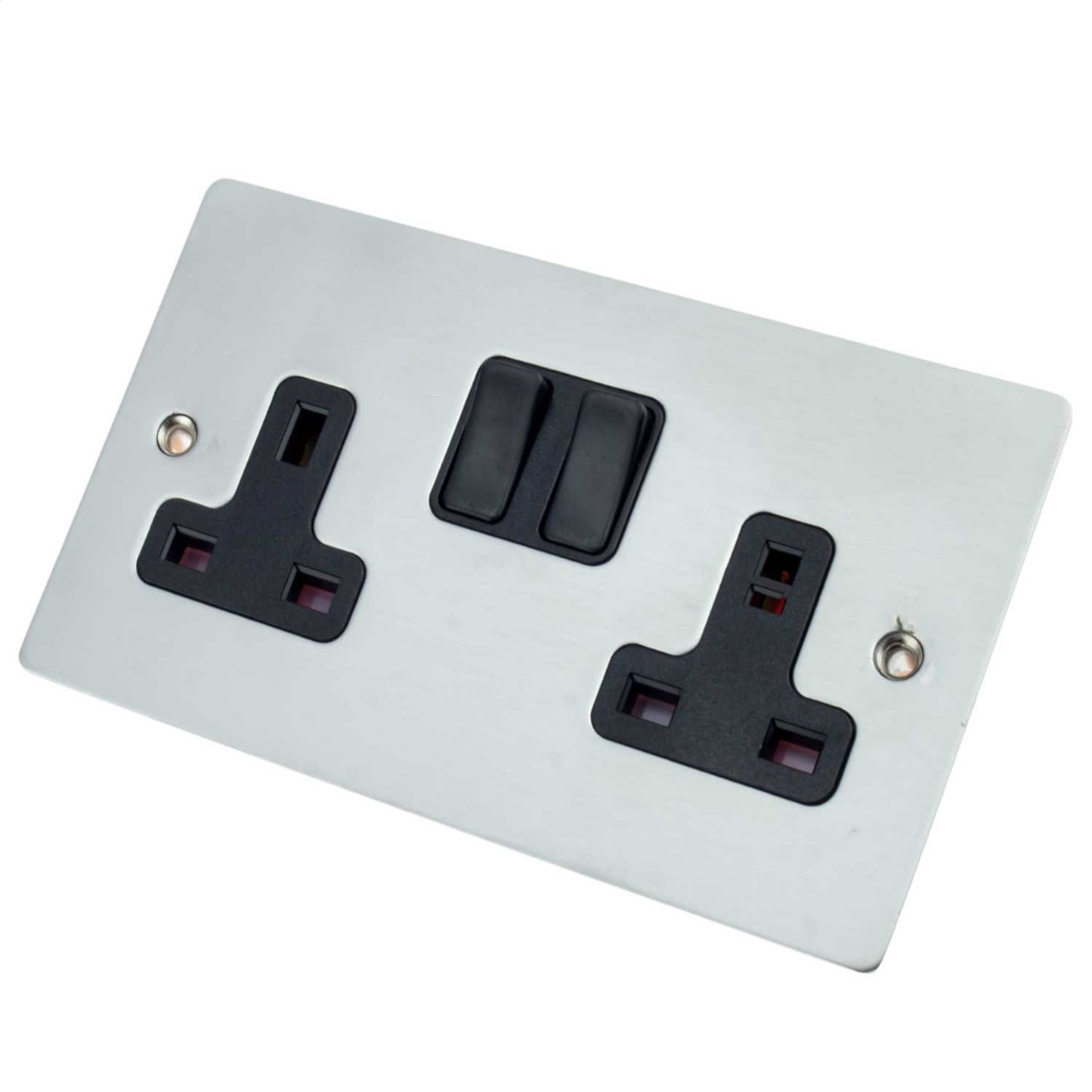 Hamilton Sheer 13A DP 2 Gang Switched Socket Black Insert Satin Chrome