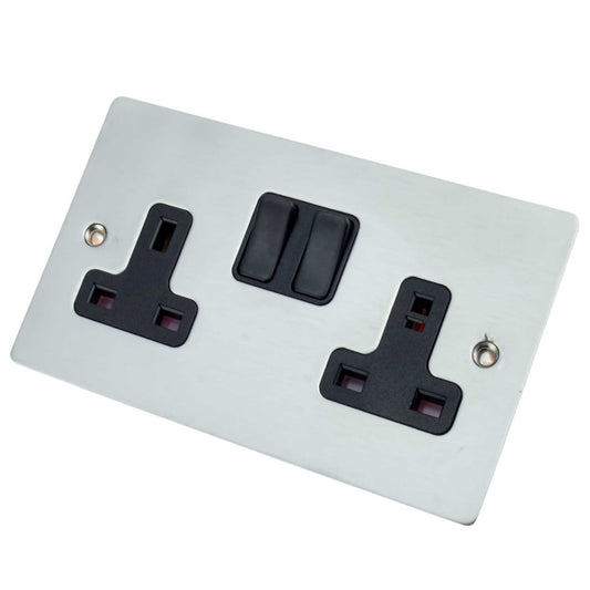 Hamilton Sheer 13A DP 2 Gang Switched Socket Black Insert Satin Chrome