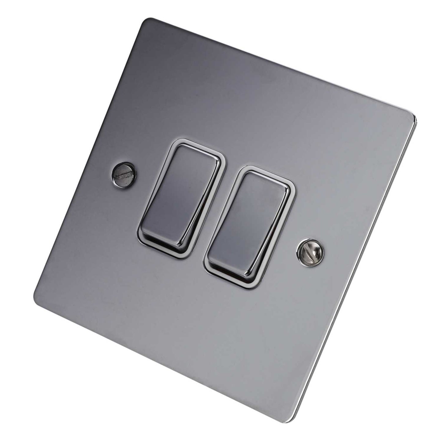 Hamilton 10A 2 Gang 2 Way Light Switch White Insert Bright Chrome