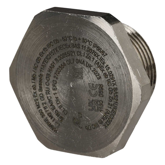 M25 390 EXE / EXT Hex Head Nickel Plated Brass Stopping Plug (Sold in 1's)
