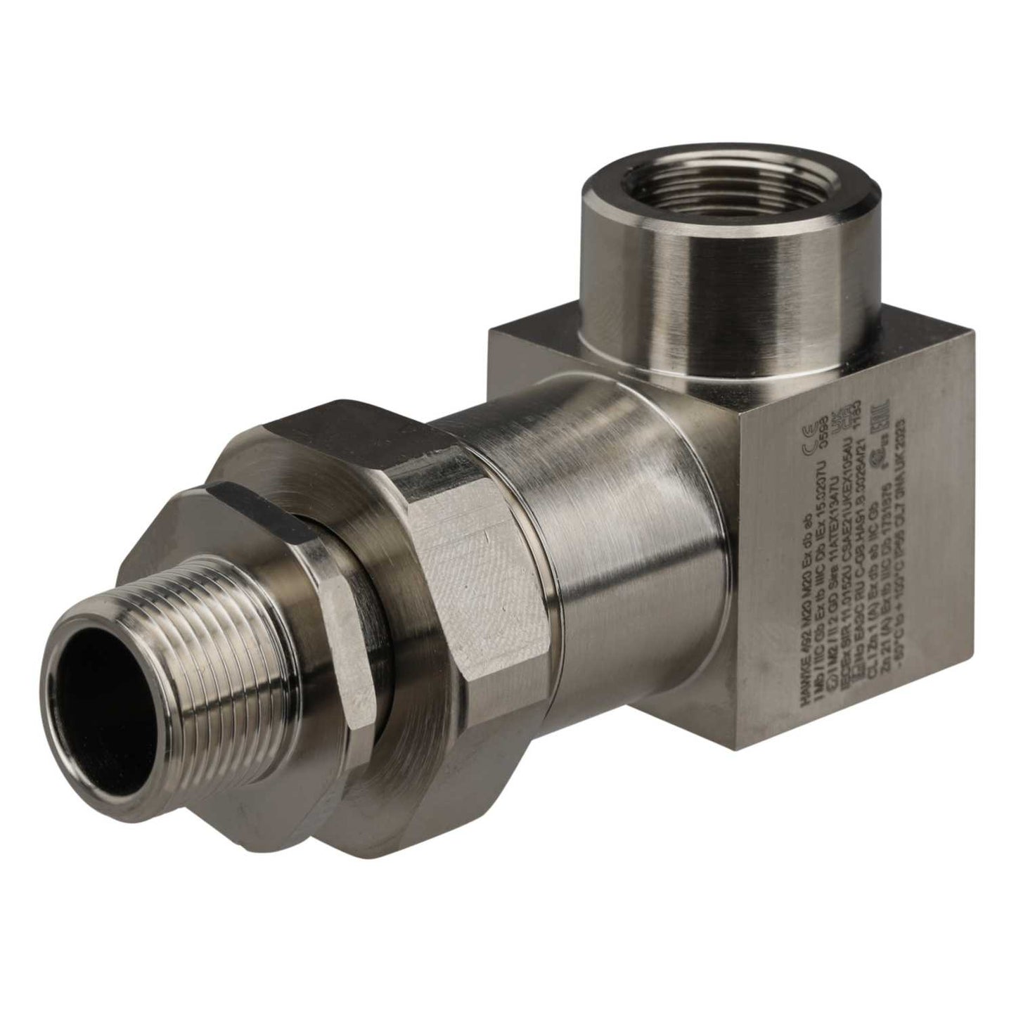 M20(M) x M20(F) EXD/EXE Plated Brass Swivel 90° Elbow and Lockstop (Sold in 1's)