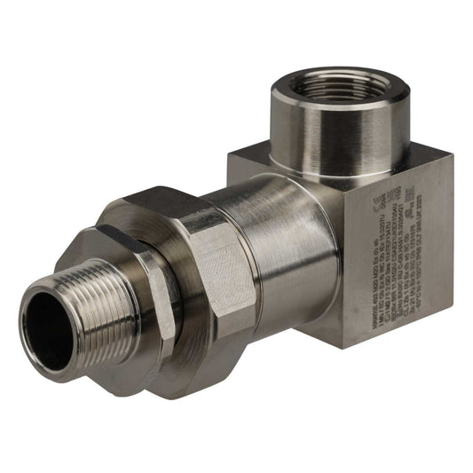 M20(M) x M20(F) EXD/EXE Plated Brass Swivel 90° Elbow and Lockstop (Sold in 1's)