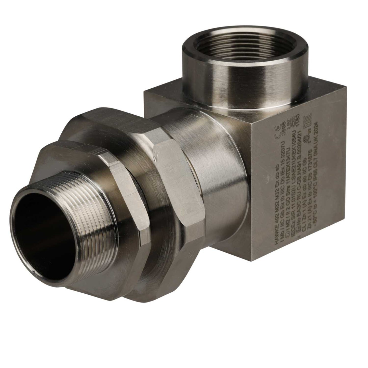 M32(M) x M32(F) EXD/EXE Plated Brass Swivel 90° Elbow and Lockstop (Sold in 1's)