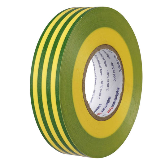 Hellermann HTAPE13GN/YW 19mm x 33m PVC Insulation Tape Green / Yellow (Pack of 10)