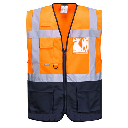 Warsaw Hi-Vis Contrast Executive Vest , L, R, Orange/Navy