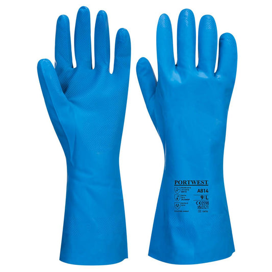 Food Approved Nitrile Gauntlet, L, , Blue