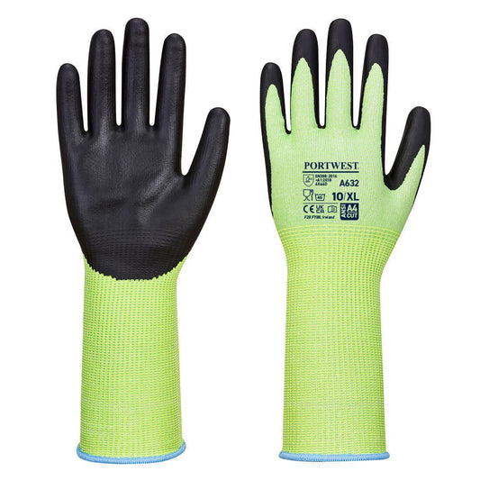 Green Cut Glove Long Cuff, L, R, Green/Black