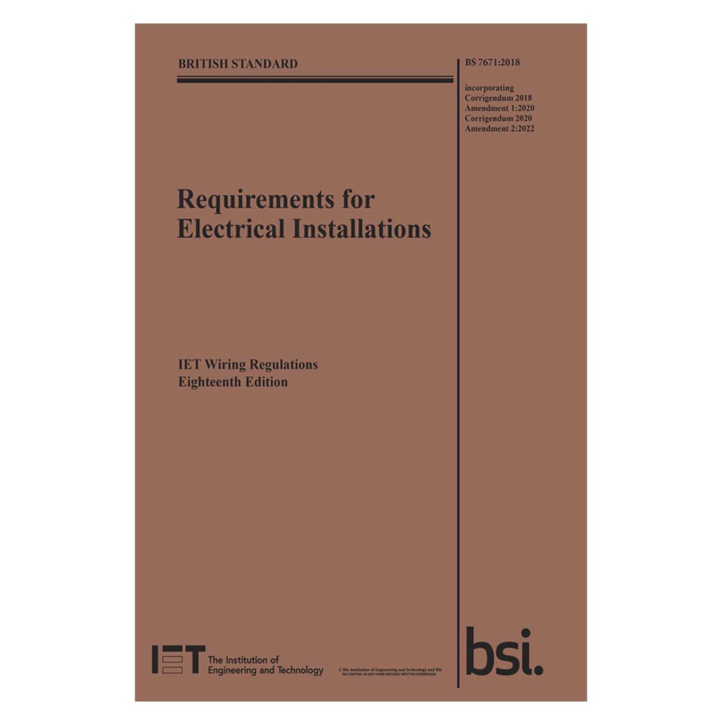 IET Requirements for Electrical Installations BS 7671:2018+A2:2022 (18th Edition)