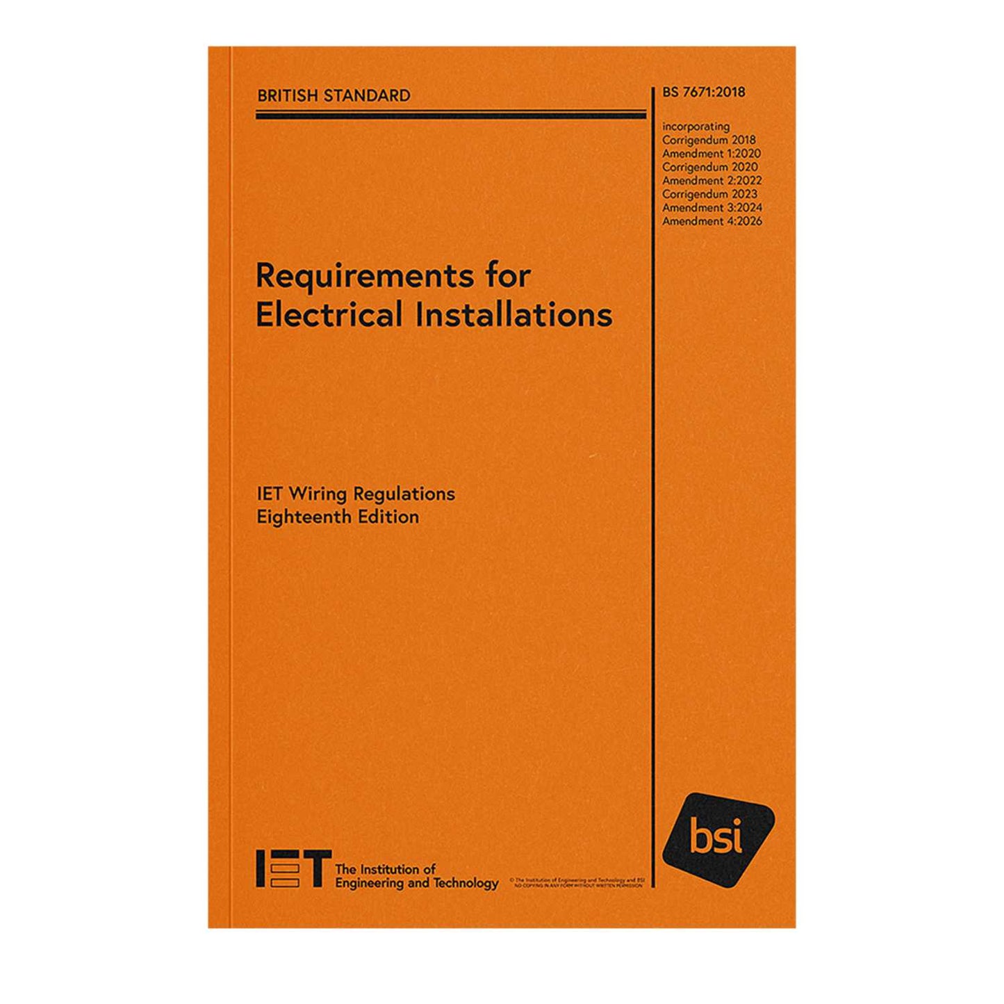 IET Requirements for Electrical Installations BS 7671:2018+A4:2026 (18th Edition)