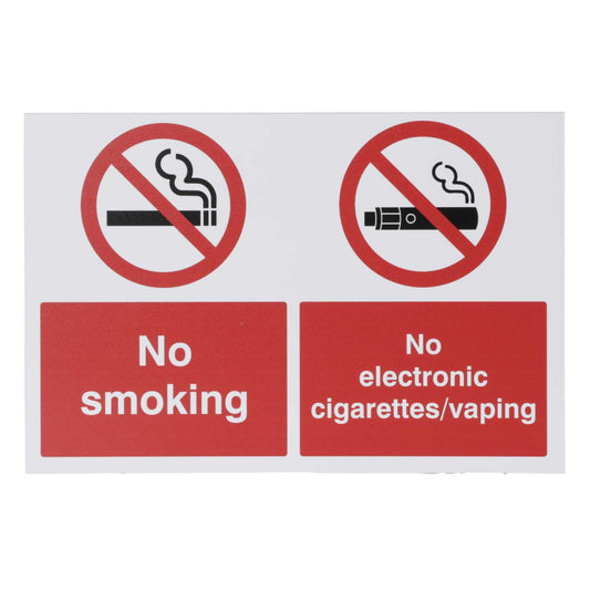 Industrial Signs 150mm x 225mm No Smoking Electronic Cigarettes or Vaping Rigid PVC S/A Sign