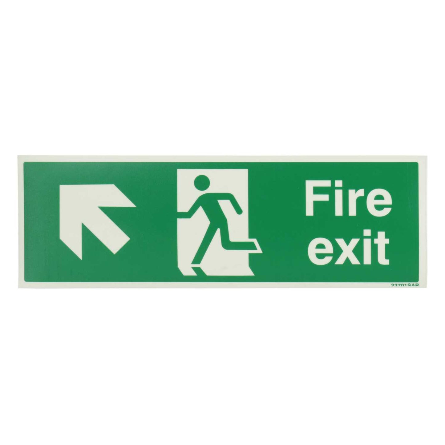 Industrial Signs 300mm x 100mm Fire Exit Arrow Up and Left Self Adhesive Photoluminescent Sign