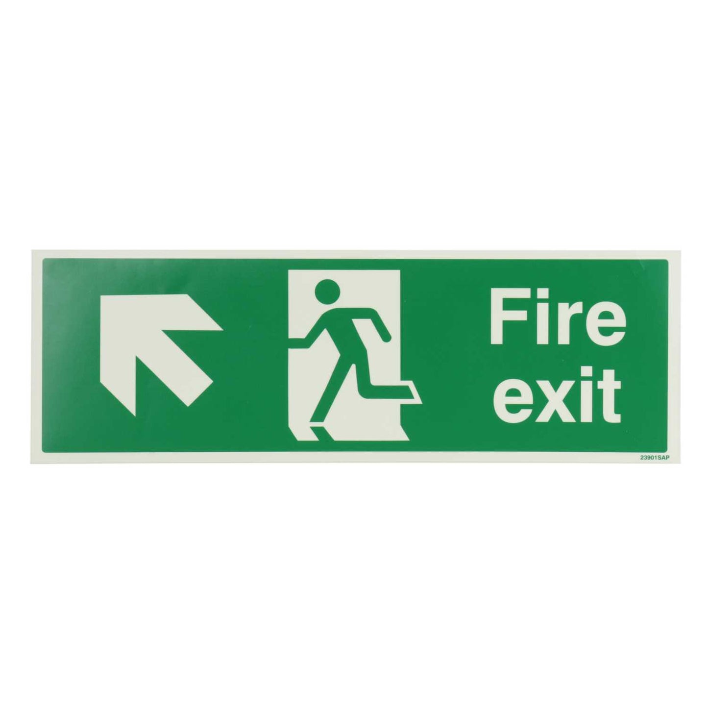 Industrial Signs 450mm x 150mm Fire Exit Arrow Up and Left Self Adhesive Photoluminescent Sign