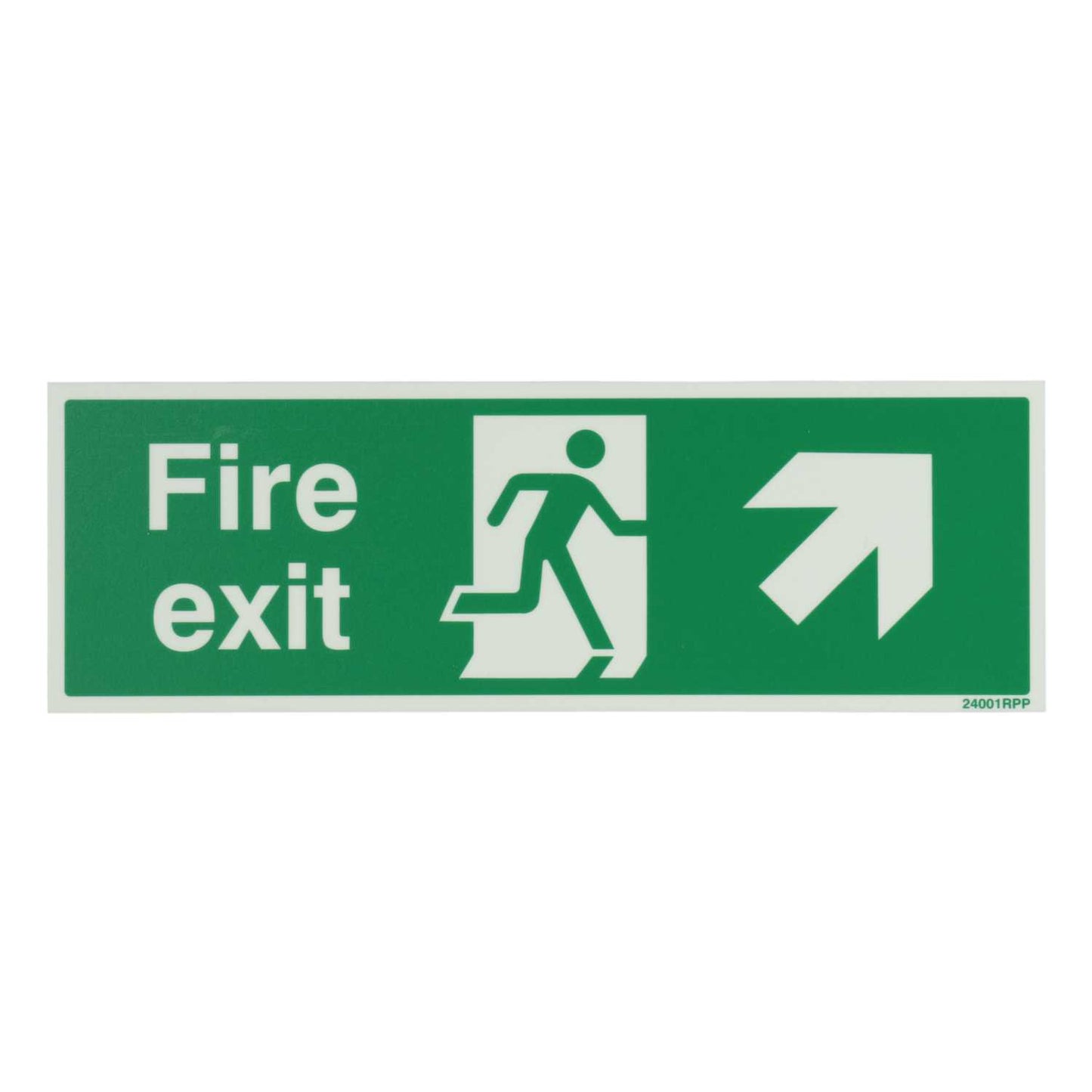 Industrial Signs 300mm x 100mm Fire Exit Arrow Up and Right Rigid PVC Photoluminescent Sign