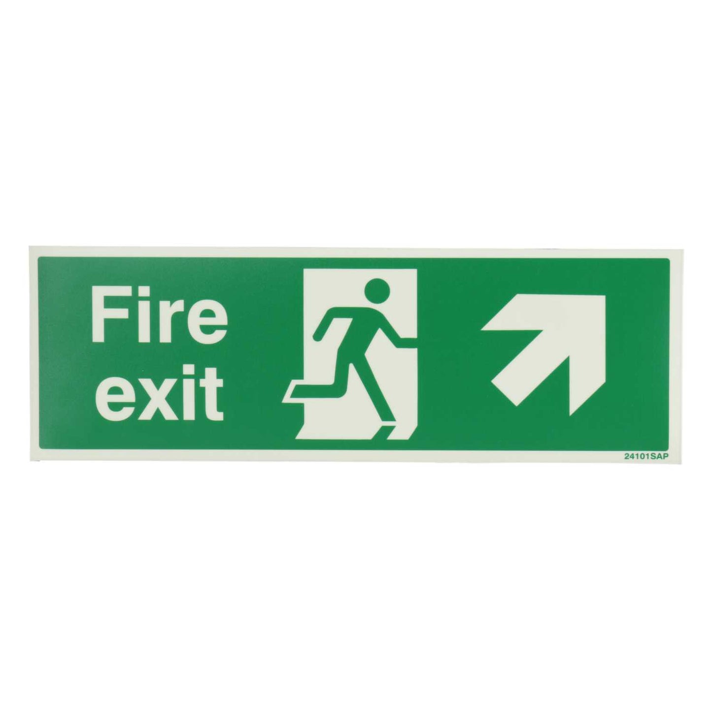 Industrial Signs 300mm x 100mm Fire Exit Arrow Up and Right Self Adhesive Photoluminescent Sign