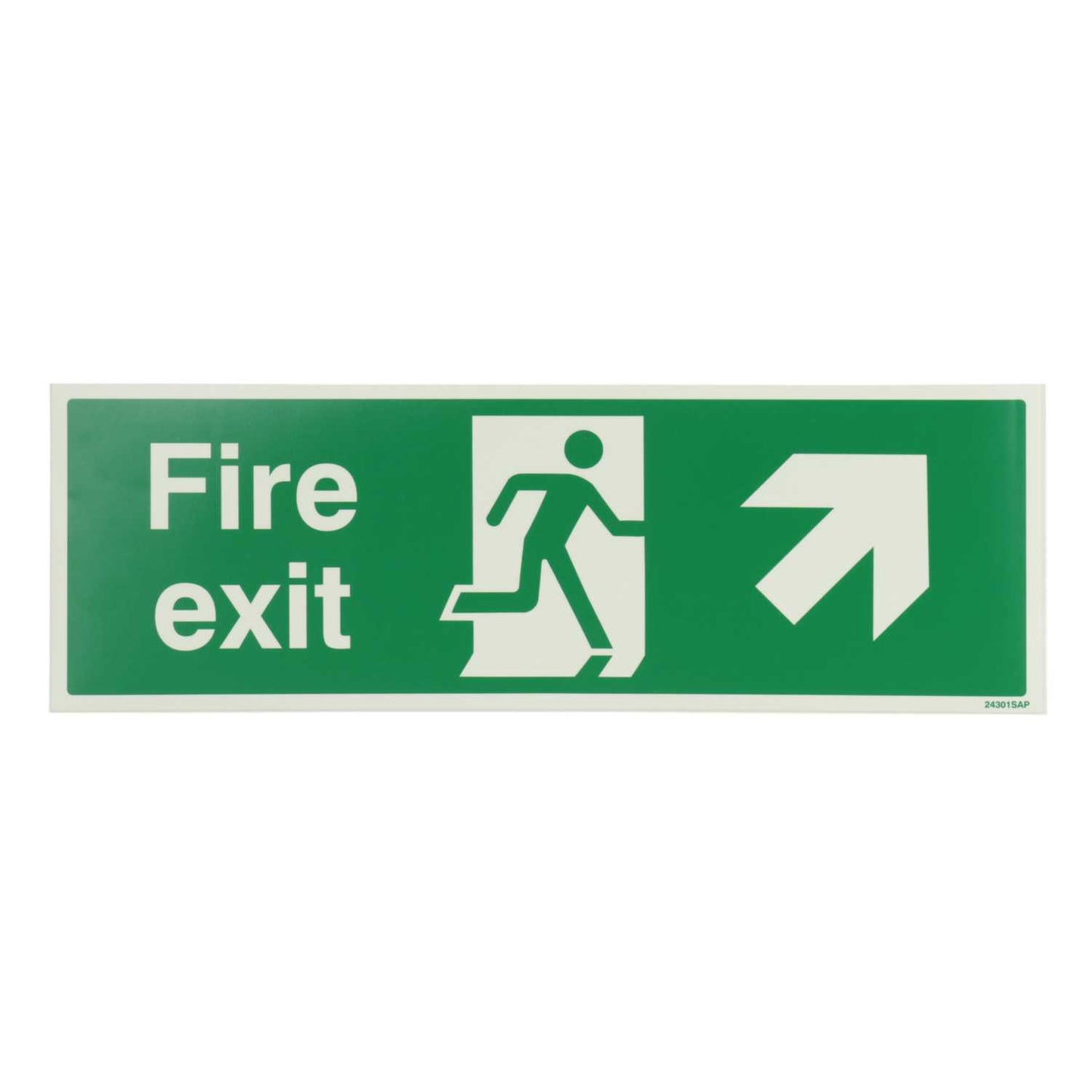 Industrial Signs 450mm x 150mm Fire Exit Arrow Up and Right Self Adhesive Photoluminescent Sign